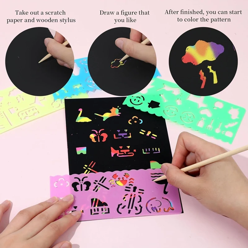 Scratch Paper Art Set, Black Crafts Kit for Party Favors DIY Painting Games Birthday Christmas Toys Gifts-ABAM view 6
