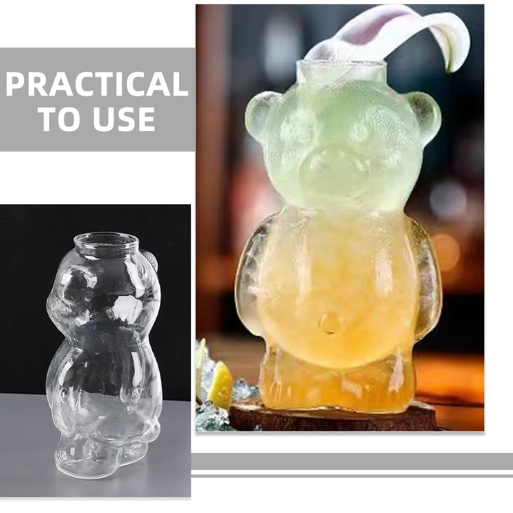 

Adorable Bear Glass Cup Multi-Functional Beverage Mug Clear Cartoon Pattern Drinking Juice Coffee Tea Home Kitchen Cafe