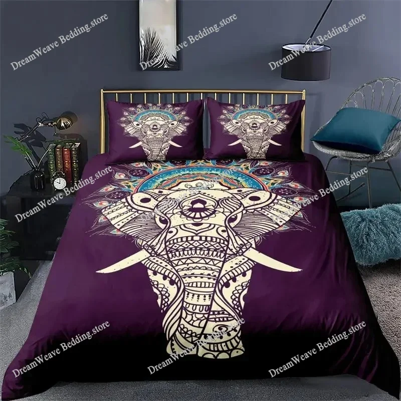 

3D Printed Elephant Bedding Set for Boys Adults Teens Ganesha Duvet Cover Set Queen Size Polyester Bohemian Style Luxury