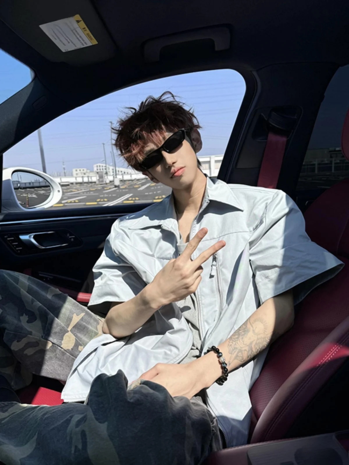 

Blue ort Sve irt Men's Design Sensation oulder Pad Casual Faion Outerwear Youth ular Loose Fit Summer irt