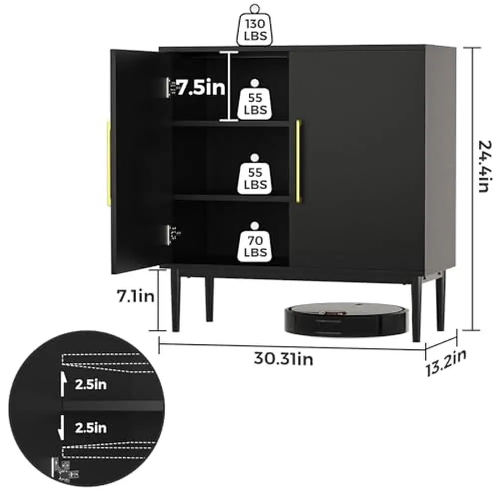 Armoire de rangement noire moderne avec étagères réglables, planche autoportante, buffet, salle à manger, chambre à coucher, bureau, pieds en acier