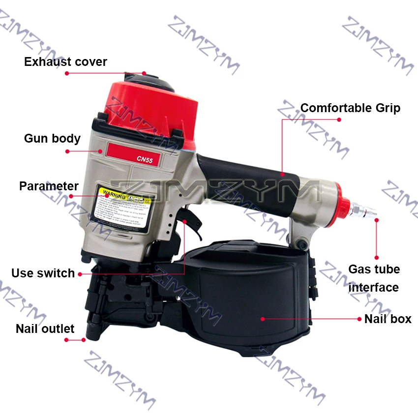 Pneumatic Coil Nailer CN55 CN70 CN80 Industrial Roofing Pneumatic Roll Nail Gun Siding Coil Nailer Gun Air Nail Gun 25-80mm