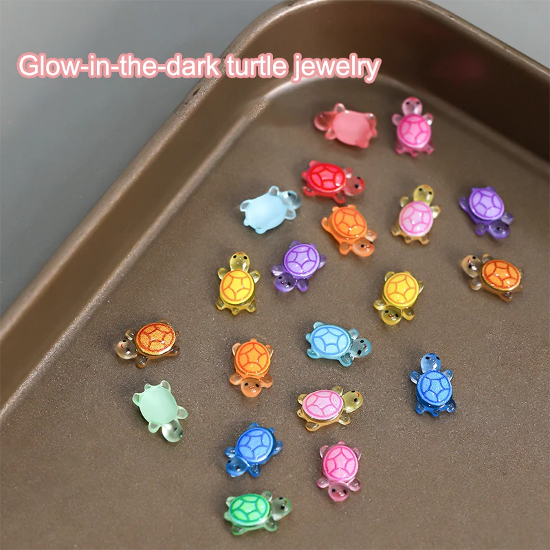 10pcs Resin Cute Luminous Colorful Hand-Painted Mini Turtle Flat Back Figurines Nail Art Diy Scrapbooks Accessories Crafts