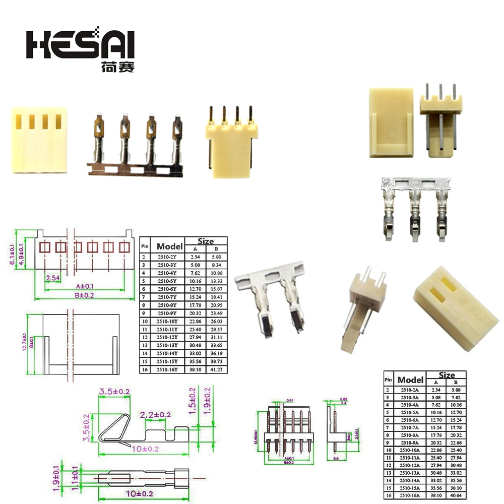 

10Set DIY Kits 4 Pin KF2510-4P KF2510-3P KF2510-2P 2P/3P/4P 2.54mm Pitch Terminal Housing Pin Header Connectors Adaptor Kits