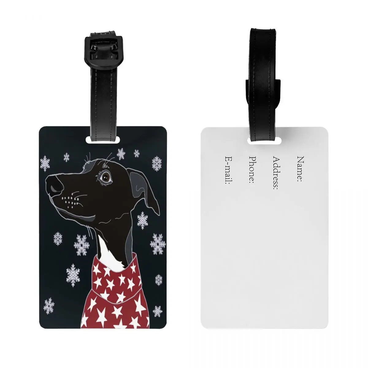 Custom Cute Winter Whippet Luggage Tag With Name Card Lurcher Greyhound Dog Privacy Cover ID Label for Travel Bag Suitcase