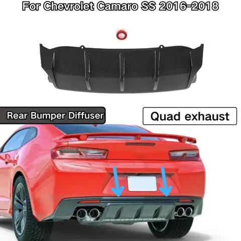 For Chevrolet Camaro SS 2016-2018 Rear Bumper Diffuser Glossy Black Carbon Fiber Painted Quad Exhaust Car Accessories Plastic