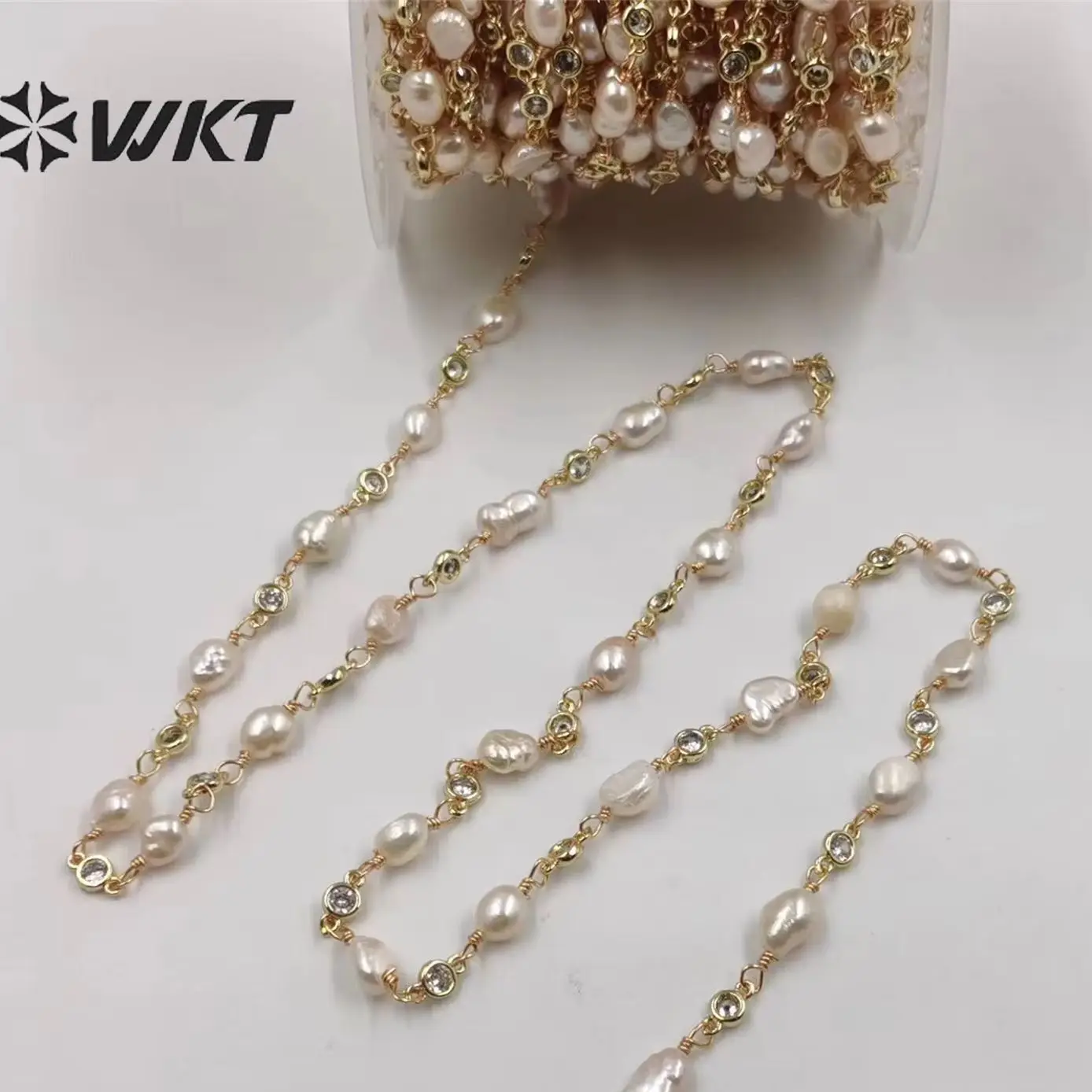 

WT-RBC209 WKT Новое поступление 2025, милые бусины из натуральных драгоценных камней с фианитом, вечерние ювелирные изделия, трендовая цепочка, хороший подарок для женщин