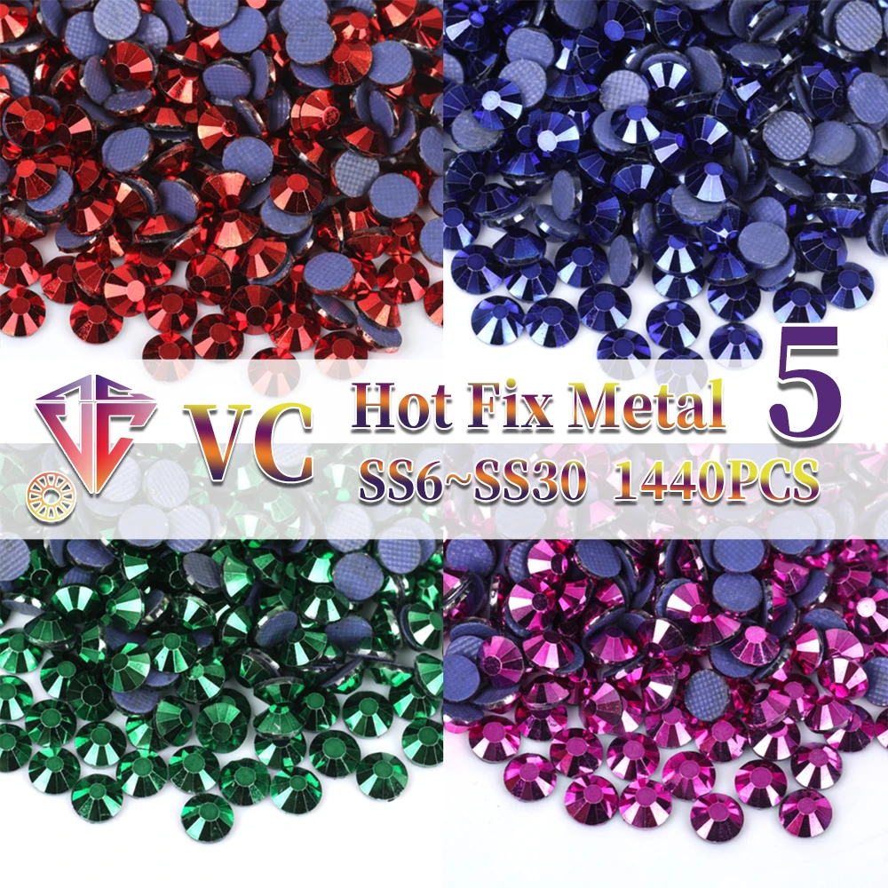 VC Quality All New Metal series Crystal Hotfix Rhinestones Glass Strass Iron On Stone For Nail Art Sewing & Fabric Decoretion