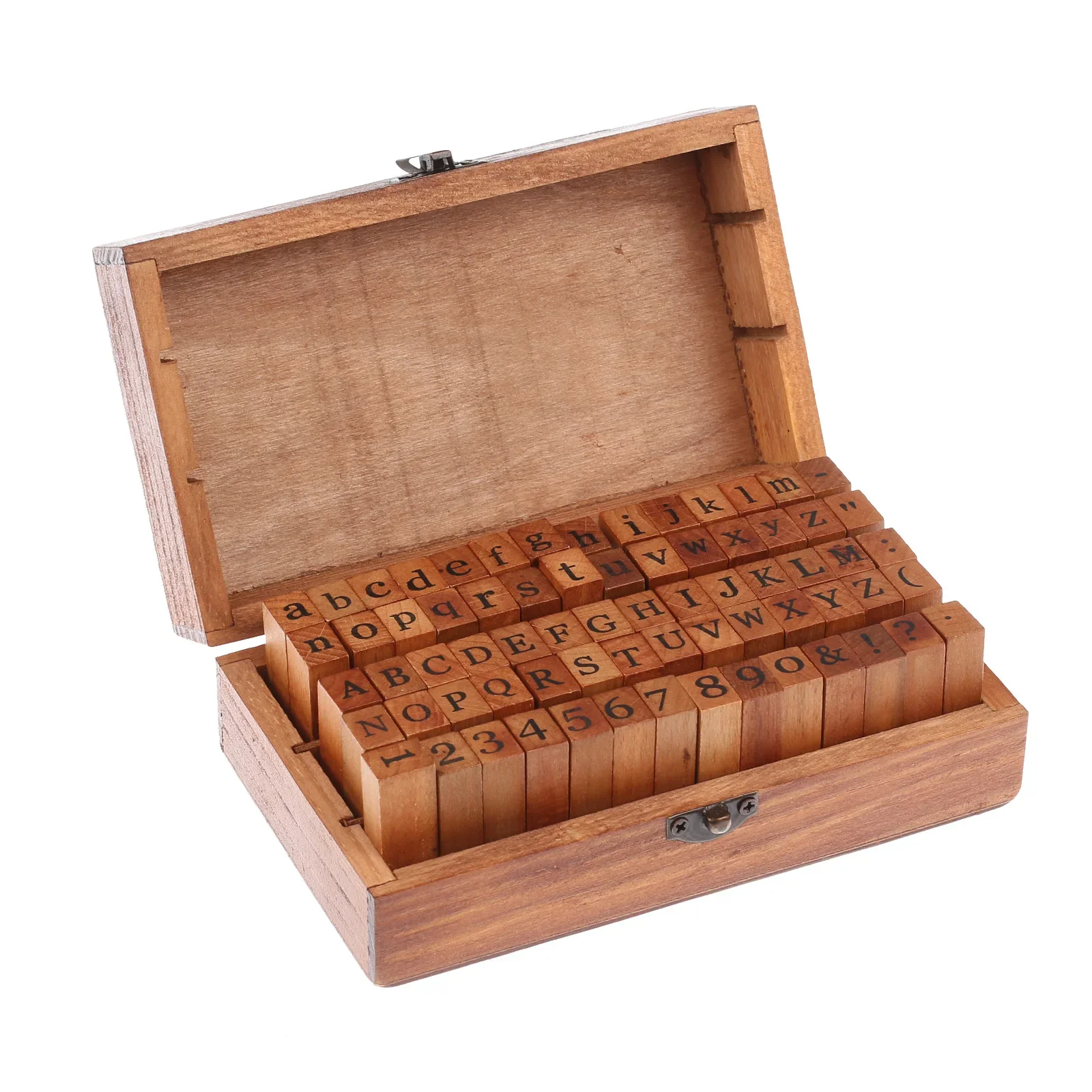 70pcs/set Vintage DIY Multi Purpose Regular Script Number Lowercase Alphabet Letter Decoration Wood Rubber Stamps Set Wooden Box