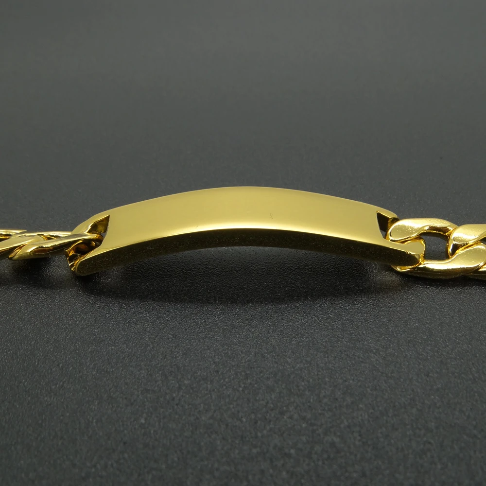 18K Gold Color 100% Solid Stainless Steel Bracelet 9 MM Smooth ID Bar 8\