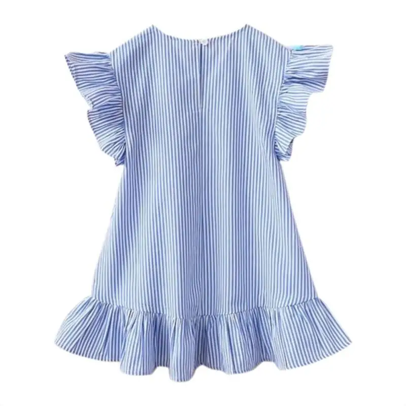 Summer Blue Tassel Flying Sleeve Kids Dresses for Girls Stripe Cute Party Princess Dress Pink Tops Clothes Baby Girl Clothing