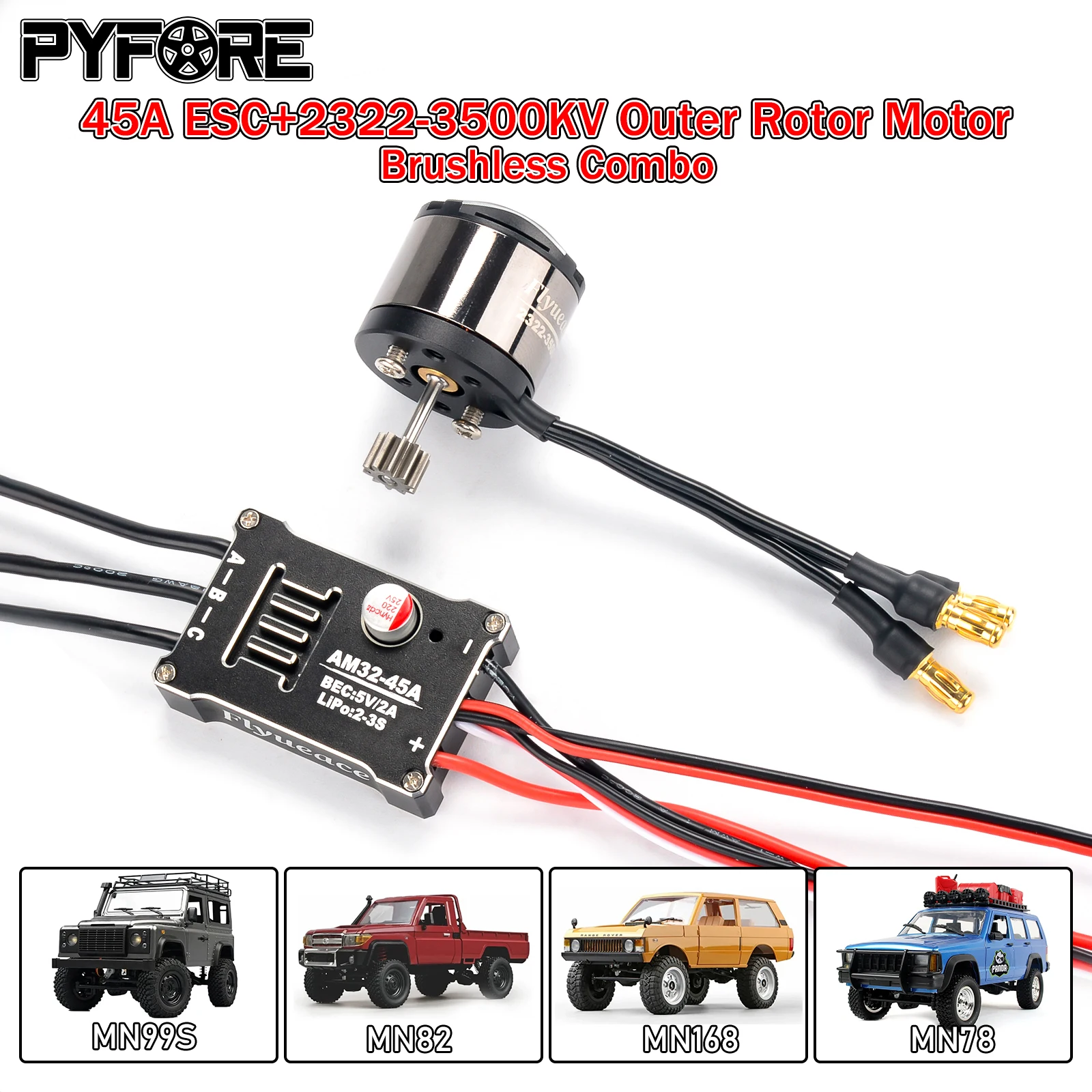 

PYFORE 45A ESC 2322 3500KV Outer Rotor Motor Brushless Combo for MN99S MN168 MN82 MN78 1/12 RC Crawler Upgrade Accessories