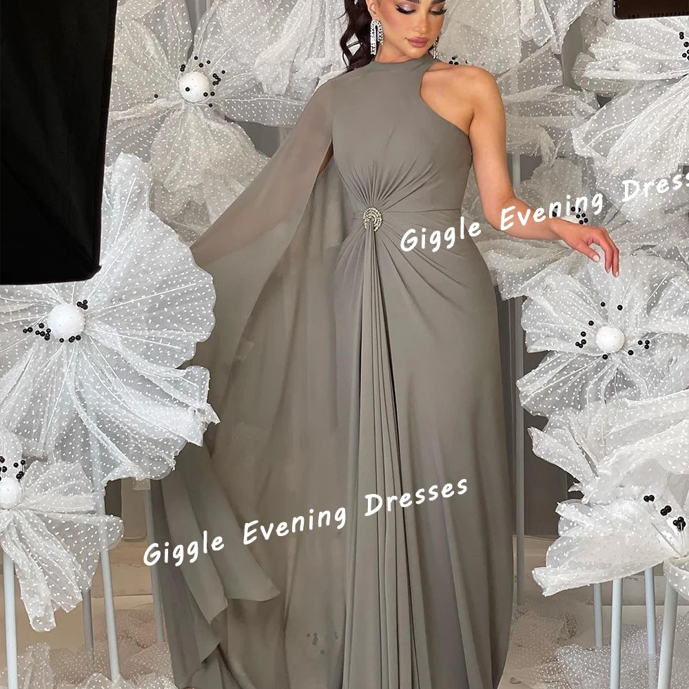 

Giggle Chiffon O-Neck Close-Fitting Elegance Prom Gown Saudi Arab Pleating Floor-Length Evening Party Dresses for Women 2024