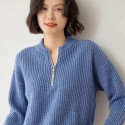 High-end Women's 100% Cashmere Sweater Fashion Thicken Pullover Winter Lady Short Tops Female Solid Loose Knit Jumper Girl Shirt