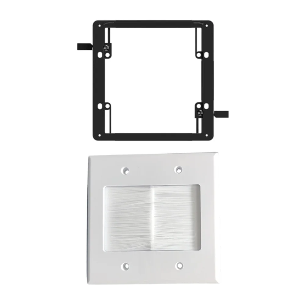 Polycarbonate Cable Pass-Through Wall Plate with Brush Strip and Mounting Brackets for AV Speaker Cable Routing