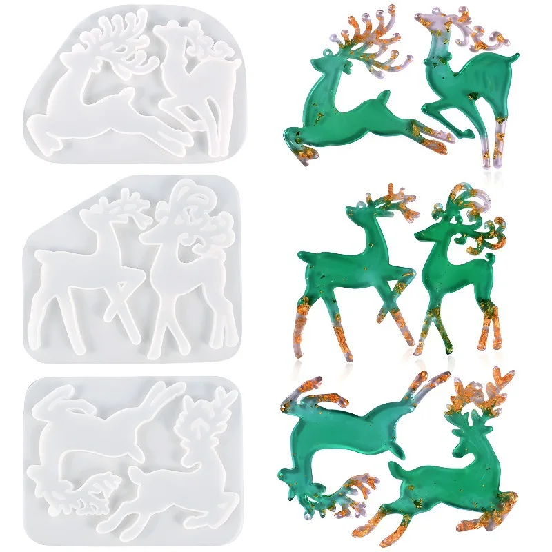 

Christmas Elk Shaped Silicone Mold DIY Elk Key Chain Hanging Tag Epoxy Resin Molds Christmas Tree Deer Pendant Decoration Mould