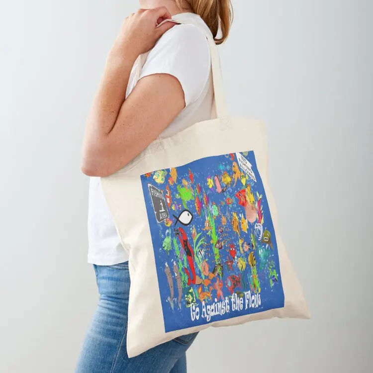 

Go Against the Flow Christian Fish Symbol Witness Tote Bag tote screen Women's bags men Fabric