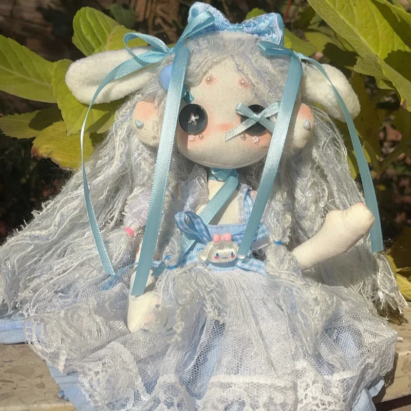 

Customizable Button Doll Blue Dress Purple Series Kawaii Art Doll Handmade Collectible Gift For Girls Home Decor