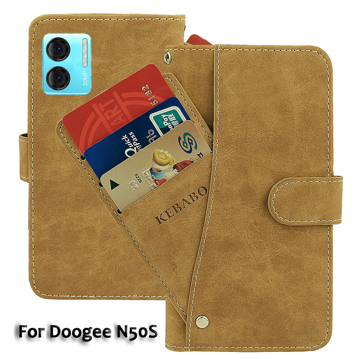 

Vintage Leather Wallet Doogee N50S Case 6.52" Flip Luxury Card Slots Cover Magnet Phone Protective Cases Bags