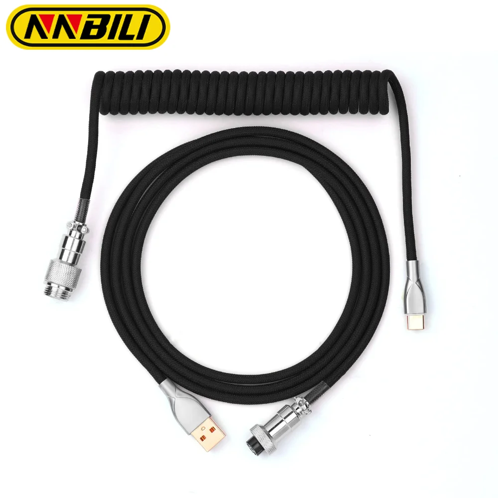 NNBILI Macaron 1.8m Coiled Type-C to USB A TPU Mechanical Keyboard Cable with Detachable Aviator Connector for Gaming Phone