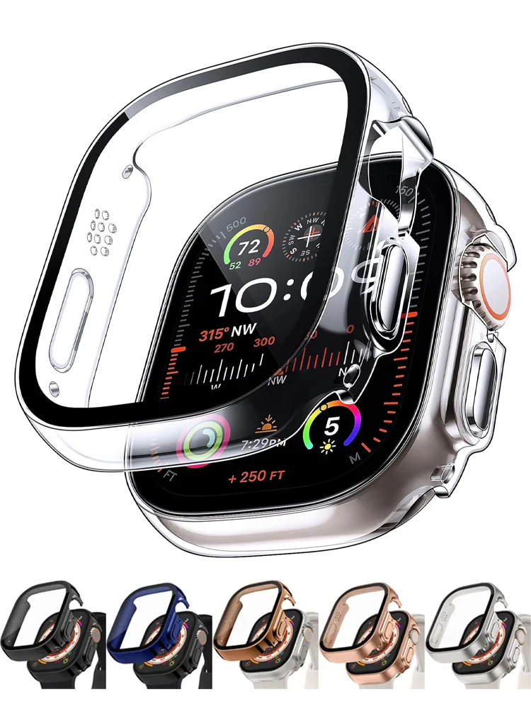 Proteggi schermo per Apple Watch Ultra 2 Custodia 49mm 45mm 41mm 44mm 40mm Copertura per PC Pellicola in vetro temperato serie iWatch 9 8 SE 7 6 5 4