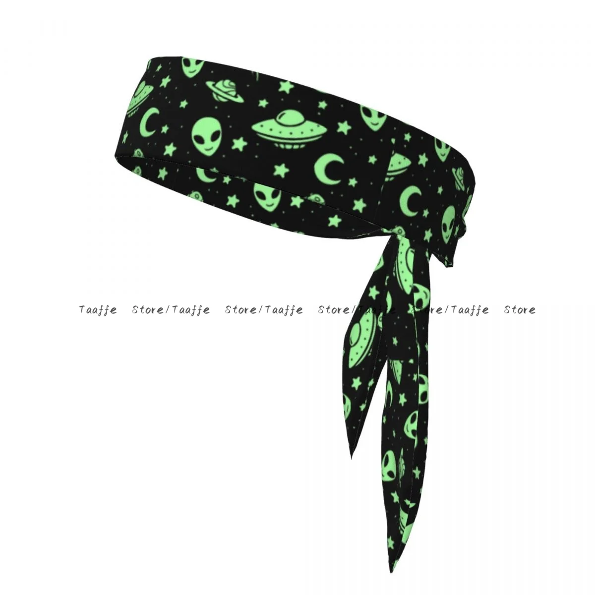 Head Tie Sports Headband Green Alien UFO Moon Athlete Sweatbands Head Wrap For Working Out Running Yoga