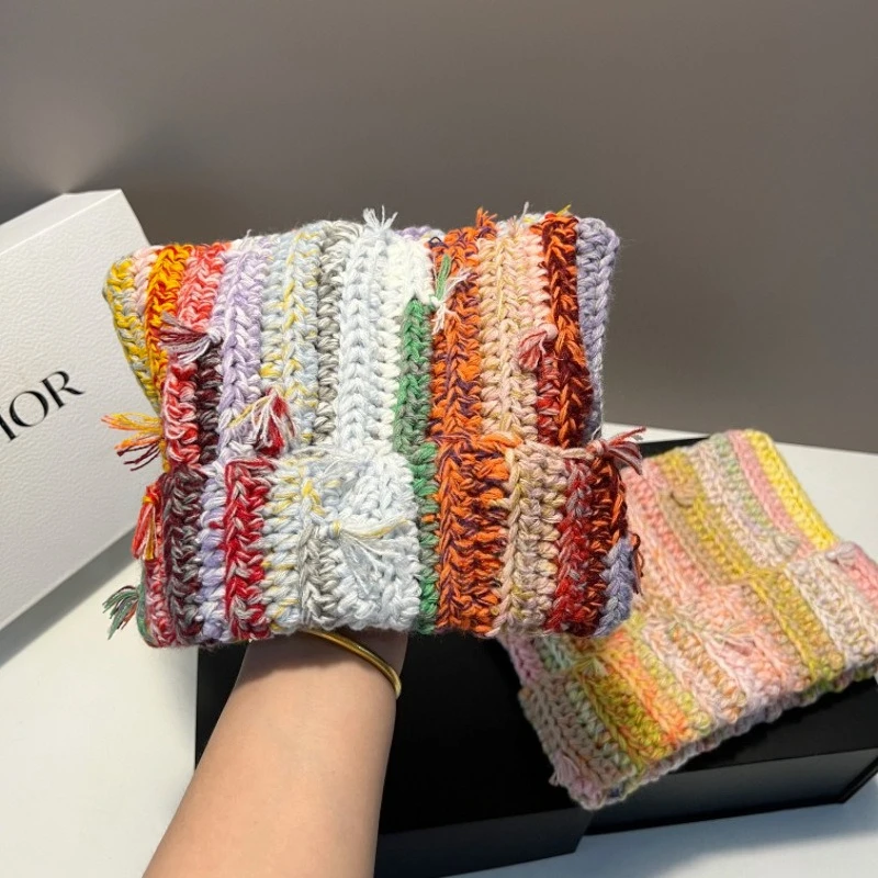 

Дофаминовая кошачья ушка, разноцветная шерстяная шапка ручной работы, женская осенне-зимняя теплая защита ушей, маленькая ароматная вязаная холодная шапка