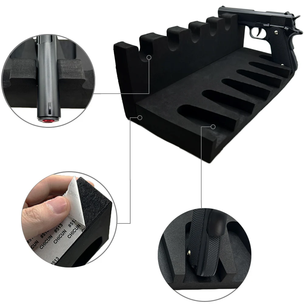 6 Slots Gun Rack Universal Pistol Display Rack Modular Density Foam Handgun Rack Holder Gun Safe Organizer Hunting Accessories