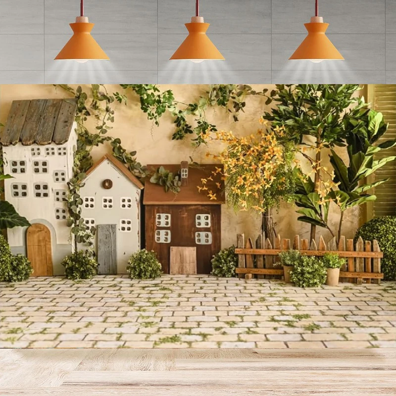 Photography Backdrop Old Town Potted Flower Vine Alley Corridor House Scenic Background Home Party Backdrop Wall Banner Decor