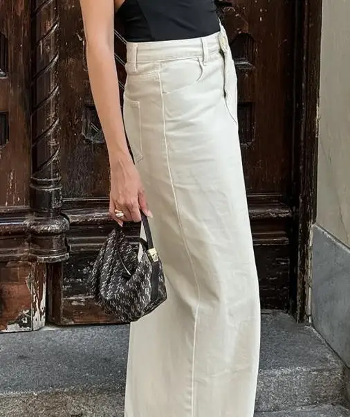 

Cotton Beige Long Skirt 2025 Spring/Summer New Fashion Female Daily Clothes Slimming High Waist Pocket Split Skirt Women's Wear