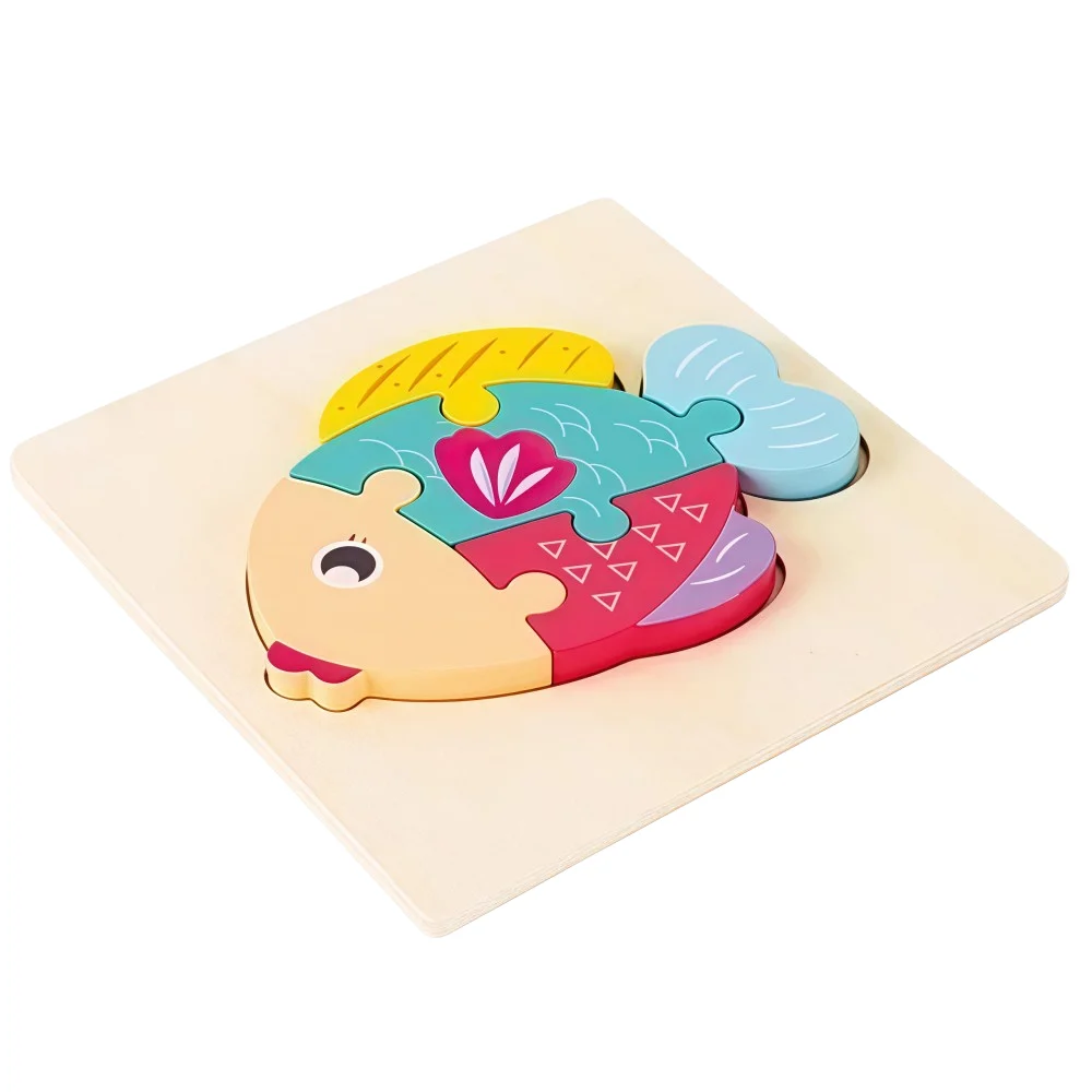 

3D Children Wooden Puzzle Cartoon 2 in 1 Animal Jigsaw Puzzles Animal Cognition Embedded Early Learning Puzzle Set