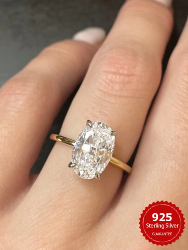 

Великолепное блестящее кольцо из стерлингового серебра 925 пробы с цирконом 1-8 карат и овальным камнем для женщин, обручальное свадебное роскошное ювелирное изделие высокого качества