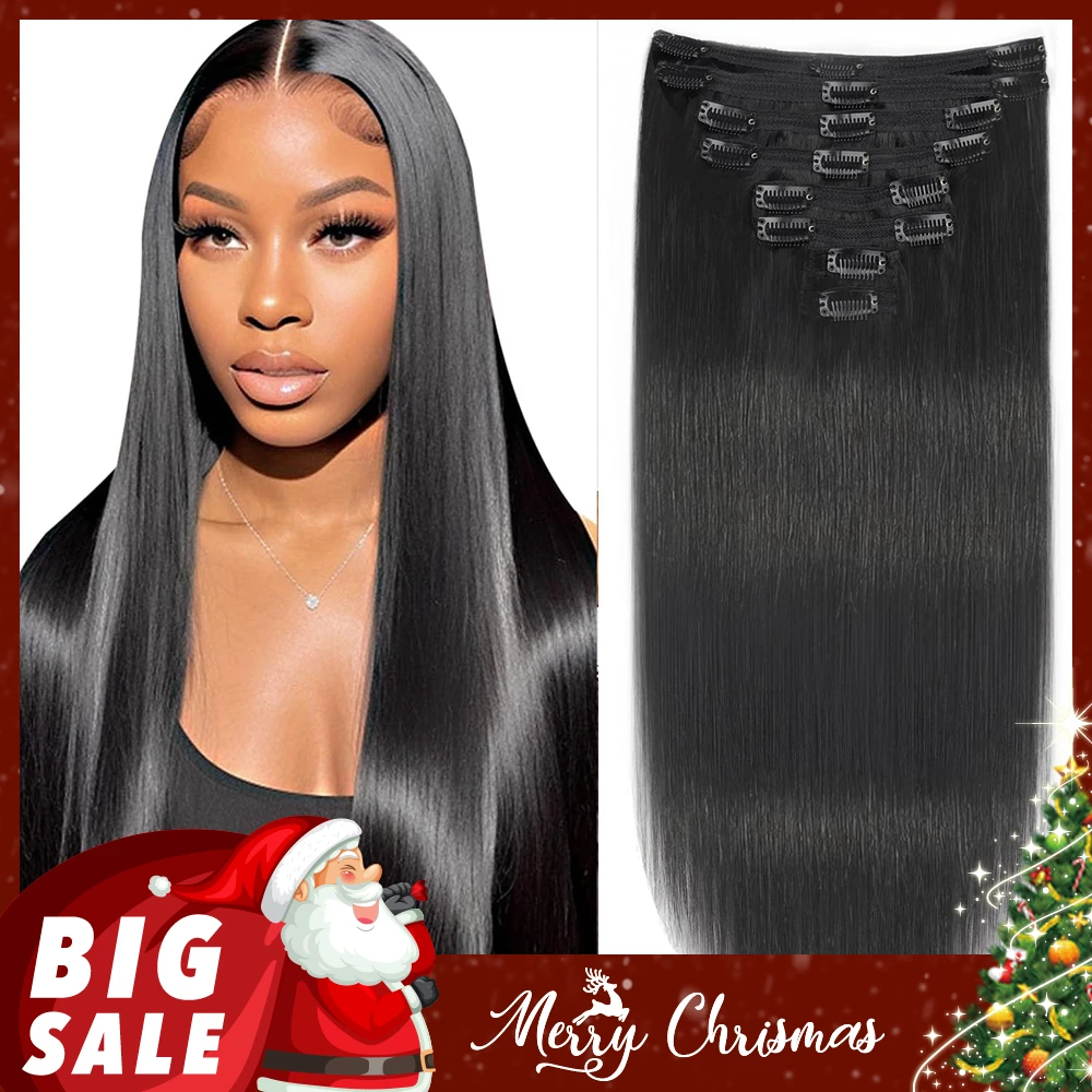 20-24inch Clip in Hair Extensions Real Human Hair Straight 100% Brazilian Remy Human Hair Clip in Hair Extensions