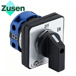 Zusen LW26-20 on/off 440V Ui 660V 20A Rotary Cam Switch 2 Position 2 Poles 4 Terminals