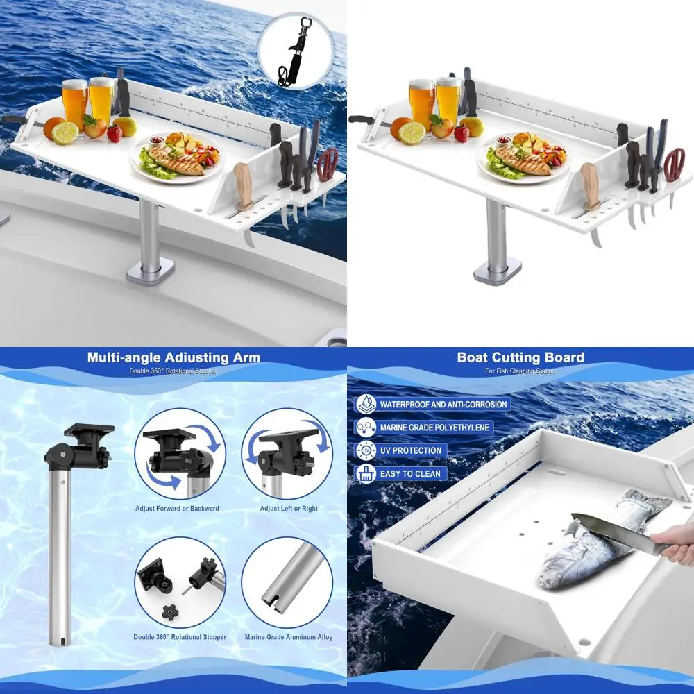 

Вращающаяся доска для приманки для рыбацкой лодки с регулируемым держателем удочки и боковым органайзером, простая установка и очистка станции для чистки рыбы