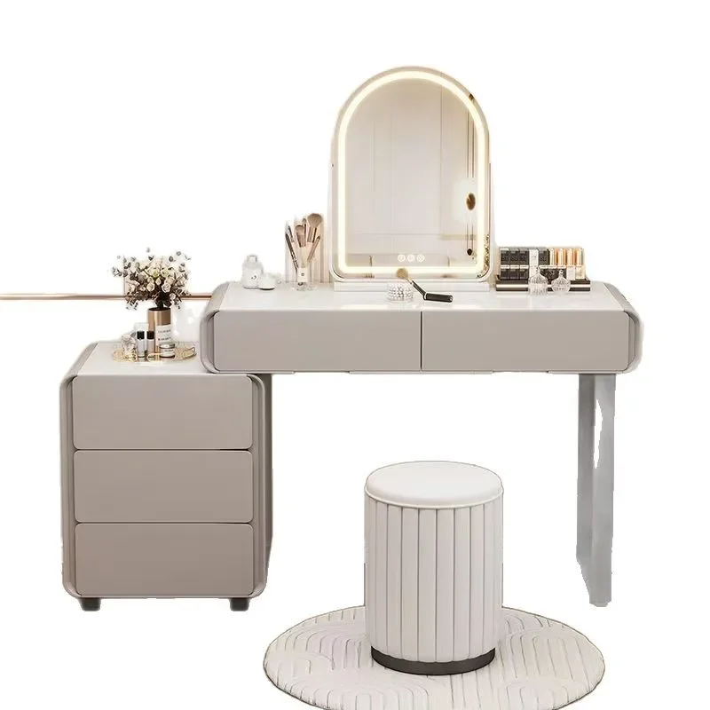 مرآة ماكياج حديثة الغرور الجدول الملحقات مكتب كرسي فاخر الكمبيوتر خلع الملابس غرفة نوم الصدر طاولة ماكياج متكاملة #6