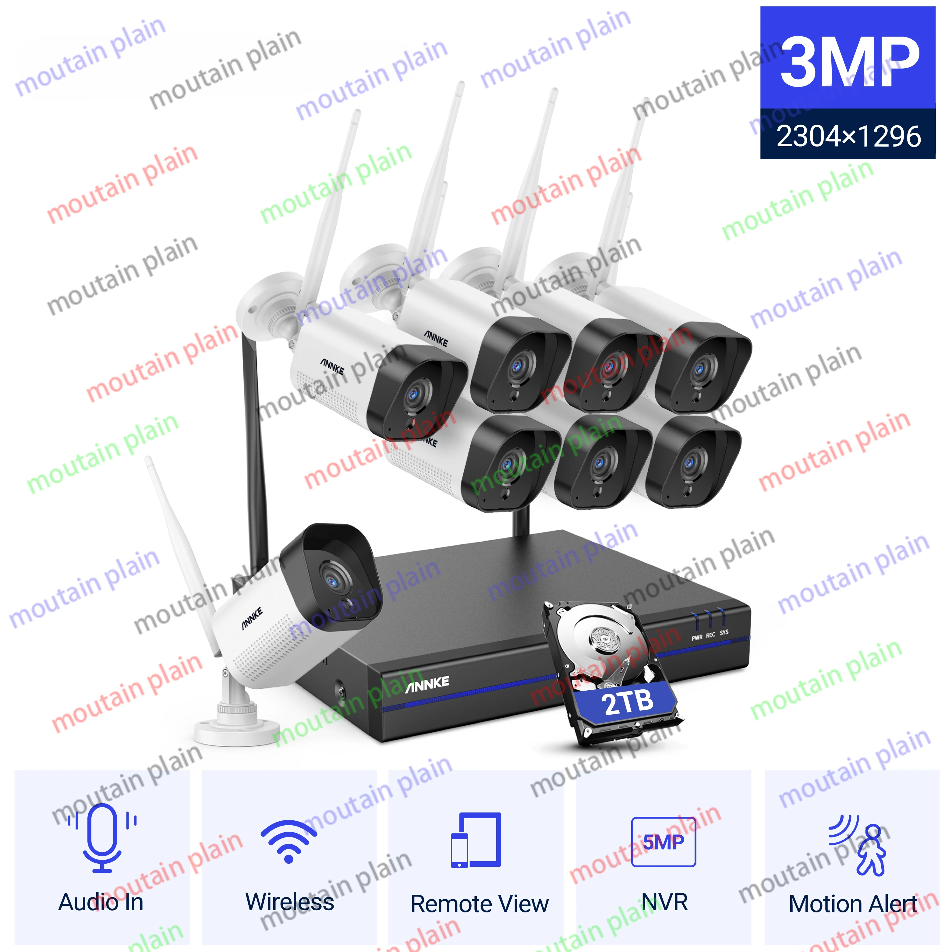 Wireless CCTV Camera Set 8CH 5MP NVR with 8pcs 3MP  with 2TB WiFi Security Camera System Audio in AI Detection Night Vision