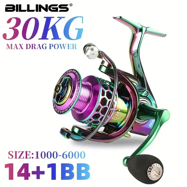 BILLINGS Seria SK 1000-6000, przełożenie 5,0:1/4,7:1, maksymalny opór 22LB, metalowy wahacz CNC, kołowrotek spinningowy, do słodkowodnych soli