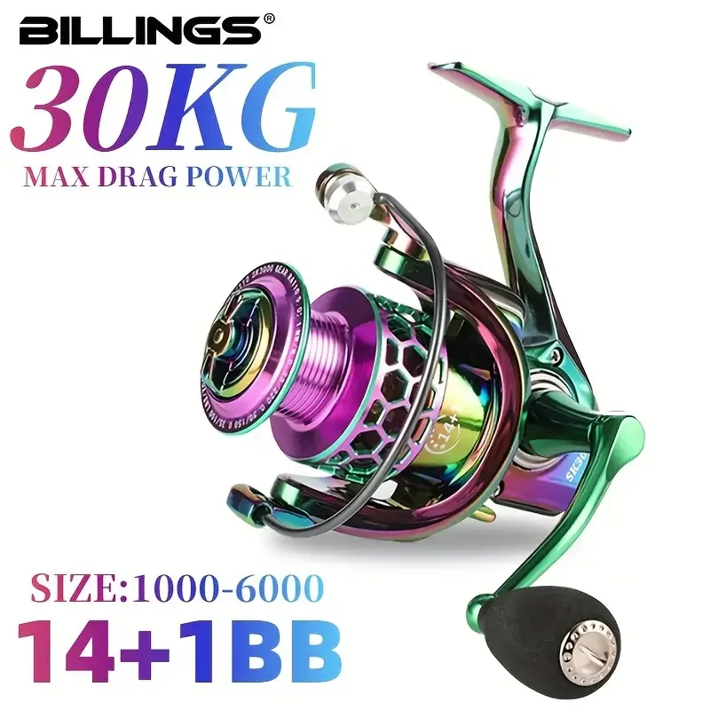 BILLINGS SK 1000-6000 시리즈, 5.0:1/4.7:1 기어비, 22LB 최대 드래그, CNC 금속 로커, 스피닝 낚시 릴, 담수 해수