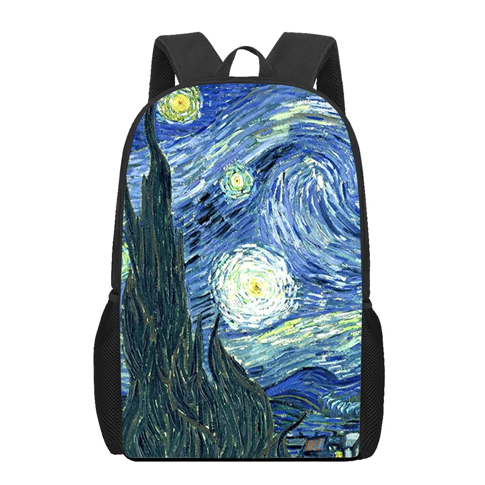 Mochila escolar con estampado 3D de Pintura Artística de Van Gogh para niños, niñas, adolescentes, bolsa de libros para niños, bolso de hombro informal, mochila de gran capacidad