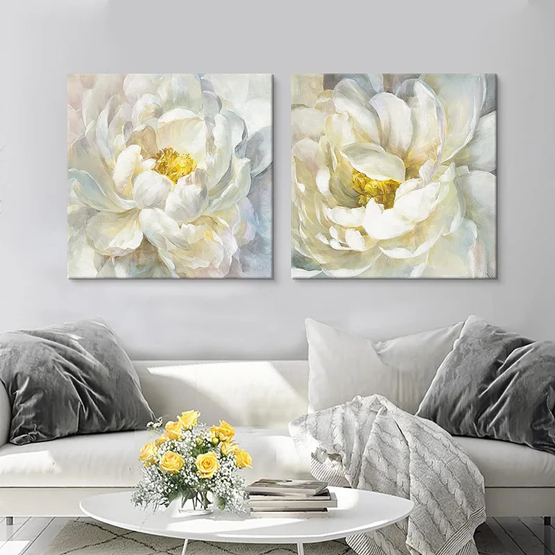 

Floral Canvas Wall Art Abstract White Flower Poster Prints Painting For Bedroom Bathroom Kitchen Office Living Room Decor