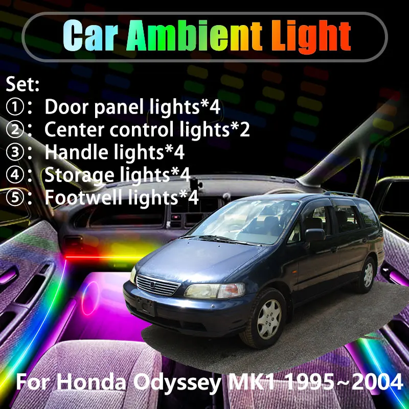 

Для Honda Odyssey MK1 1995 ~ 2004 RA1 RA2 2/18 в 1, автомобильное окружающее освещение, светодиодные внутренние светодиодные фонари багажника, USB RGB Ensemble Streamer
