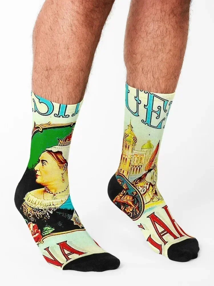 HAVANA CIGARS : Vintage British Queen Advertising Print Socks Crossfit winter hiphop cool Men's Socks Women's