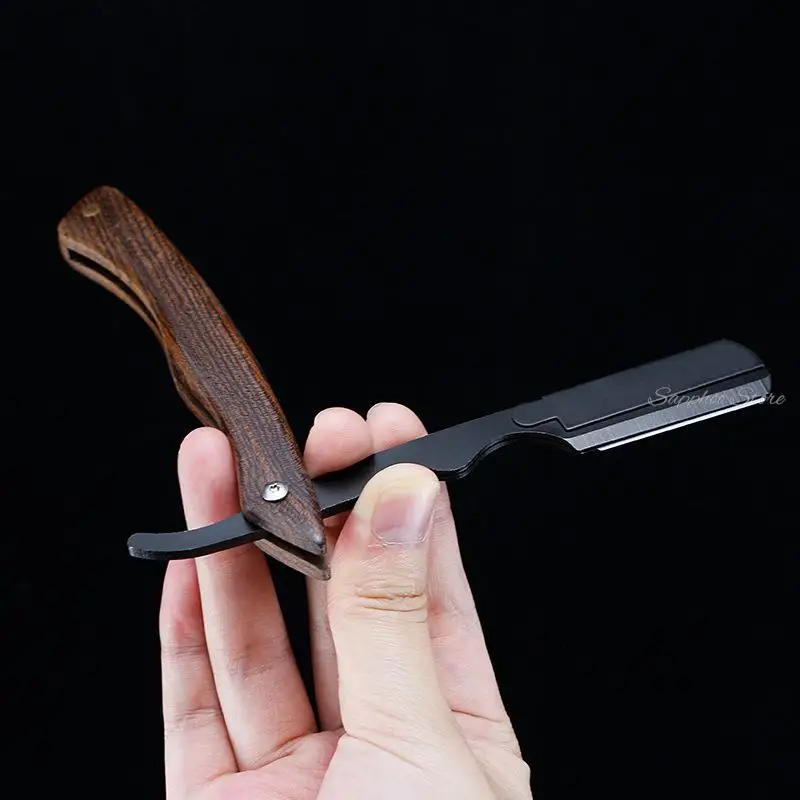 Professional Straight Edge Stainless Steel Folding Razor Golden Sandalwood Handle SHAVING RAZOR Barber Tools Free 10 Blades