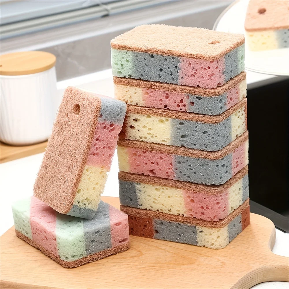 5pcs, Kitchen Cleaning Sponge, Wood Pulp Sponge, Dish Sponge, Scouring Cloth, Kitchen Rag, Dishcloth, Sponge Block,