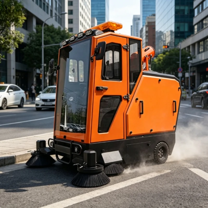 Electric Road Sweeper Reinforced Brush Site Cleaning Machine For Quarry Plant Road Rock Dust Gravel Clearing Construction