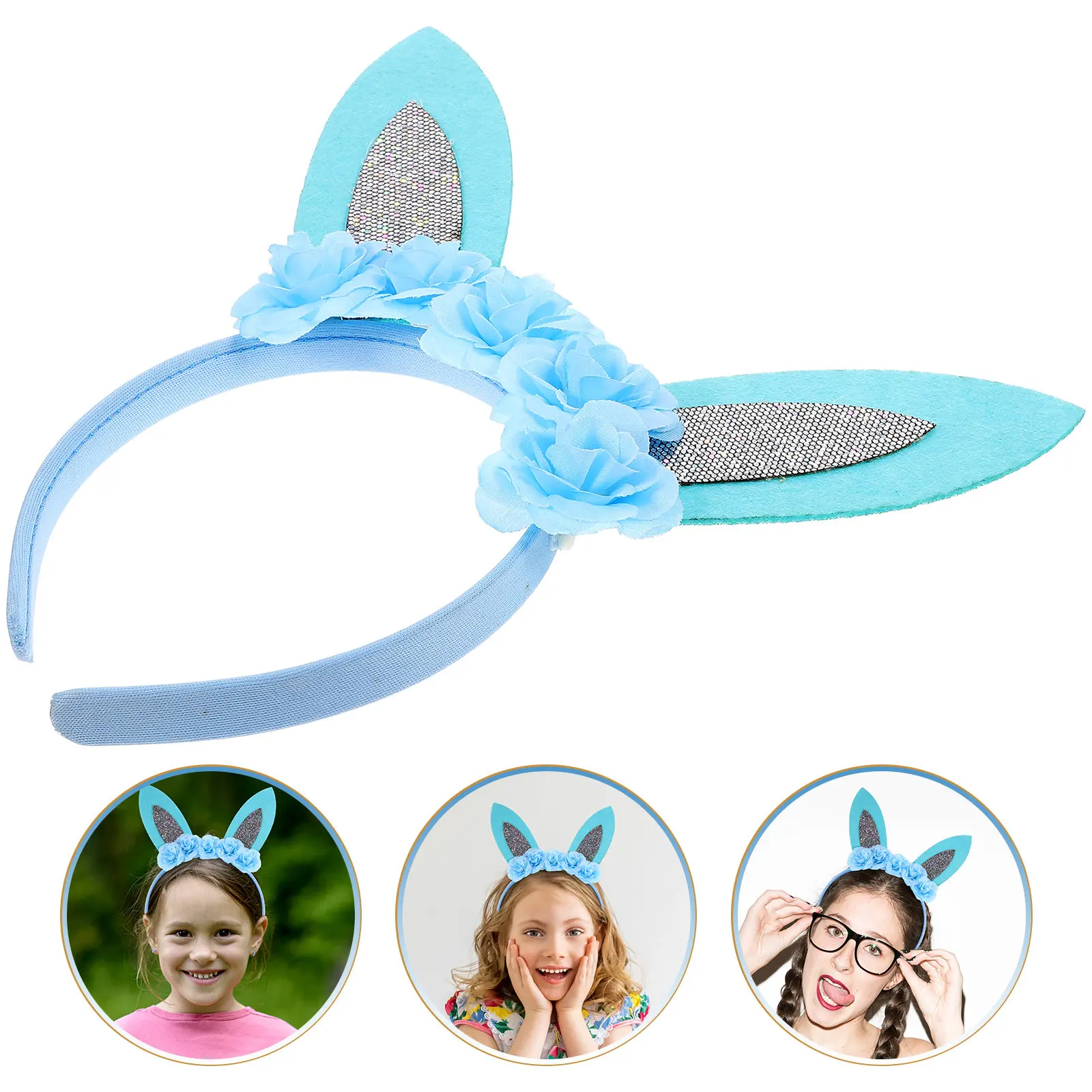 

Пасхальная повязка на голову с ушками кролика и цветами для женщин, девочек и детей, легкая и удобная, аксессуар для праздничного костюма на Пасху или свадьбу