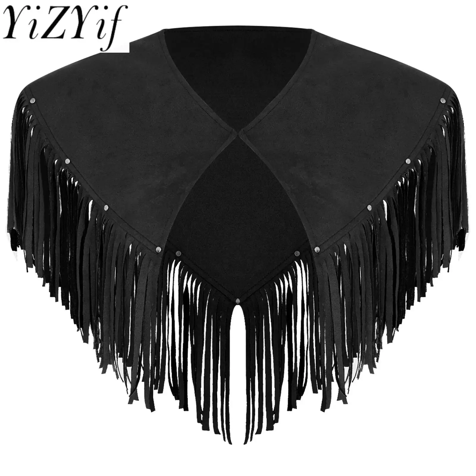 

Men Halloween Masquerade Western Cowboy Cosplay Cloaks Tassels Suede Shawl Fringe Trim Costumes Accessory Party Raves Shawls