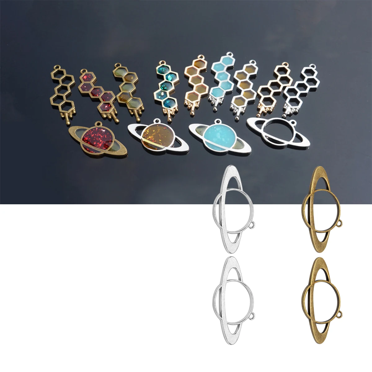 

16Pcs Hollow Planet Alloy Pendant Frames DIY Charms Jewelry Making Necklace Bracelet Craft Accessories Silver Bronze