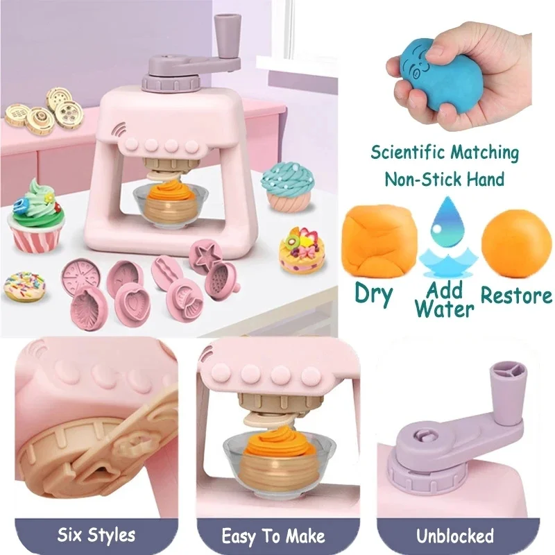 Kids Colored Clay Noodle Machine DIY Play Dough Tools Ice Cream Plasticine Mold Kits Puzzle Toys for Boys Girls Birthday Gift